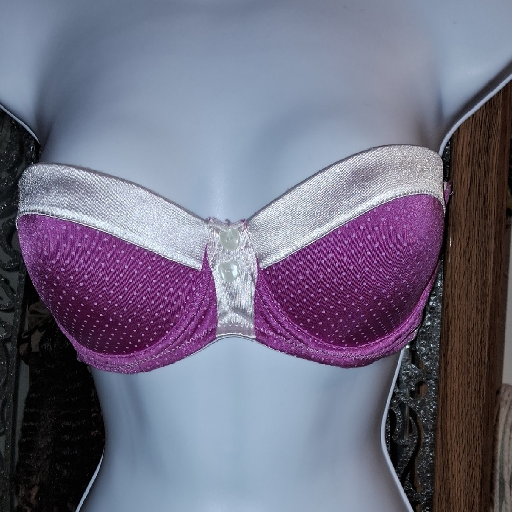 Elegant Lavender and White, with Tiny,White Polka Dots,Padded,Strapless Bra💕💜